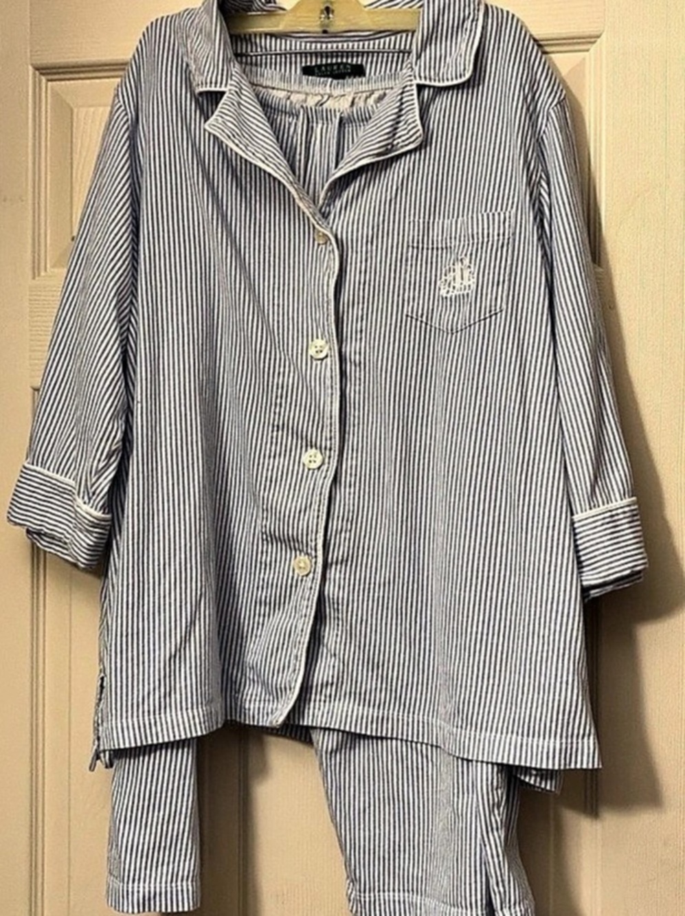 Lauren Ralph Lauren Striped Cotton Pajama Set Blue & White Size 2X Like New